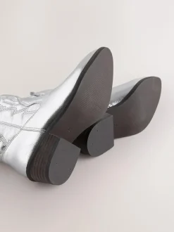 Next Western Ankle Boots Silver New