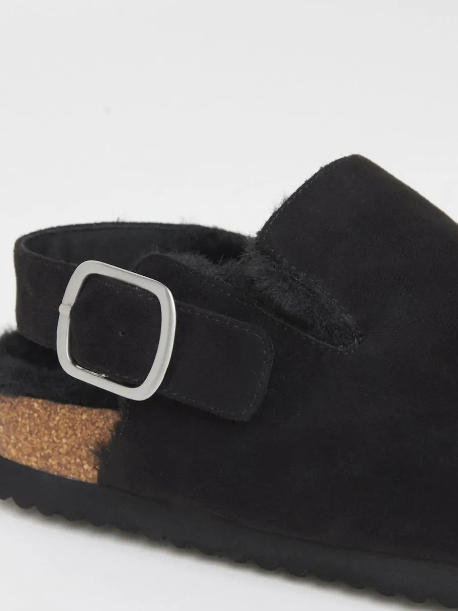 Simply Be Fluffy Mules With Back Strap Black Outlet