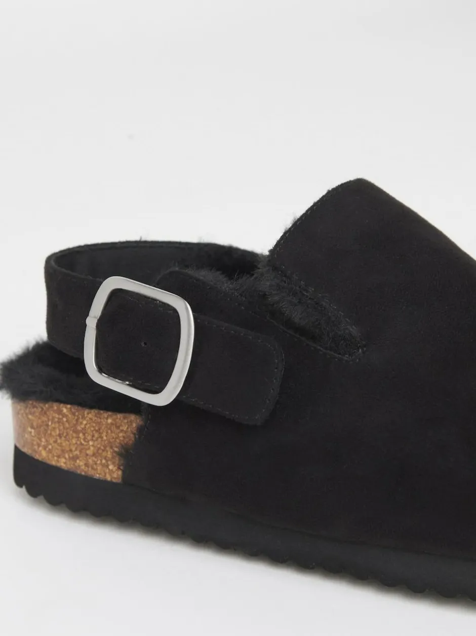 Simply Be Fluffy Mules With Back Strap Black Online