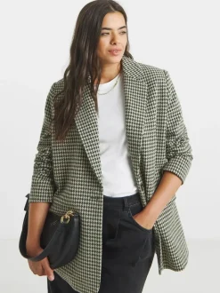Simply Be Brown Houndstooth Single Breasted Blazer Sale