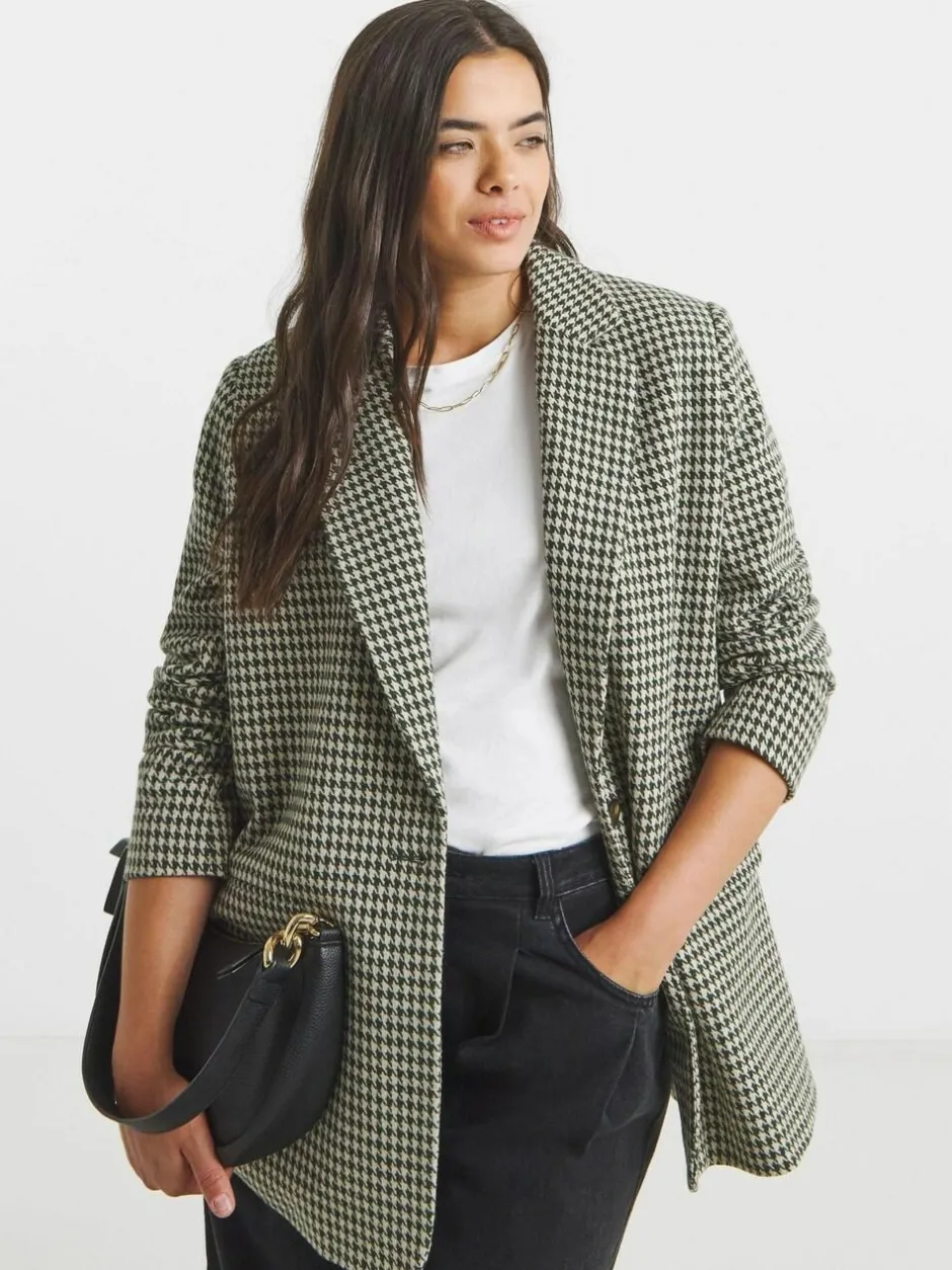 Simply Be Brown Houndstooth Single Breasted Blazer Sale
