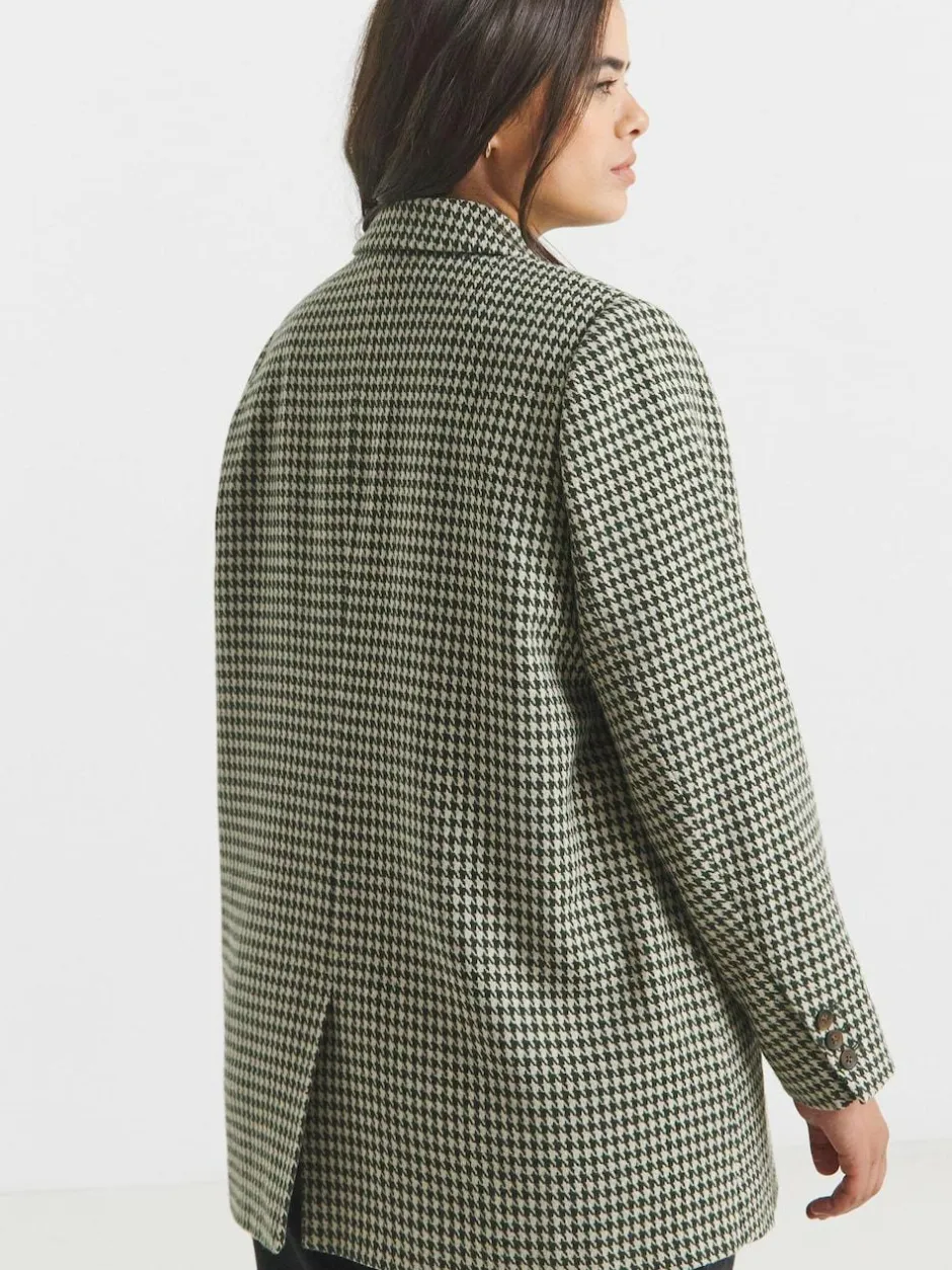 Simply Be Brown Houndstooth Single Breasted Blazer Sale
