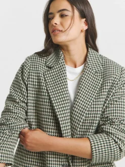 Simply Be Brown Houndstooth Single Breasted Blazer Sale