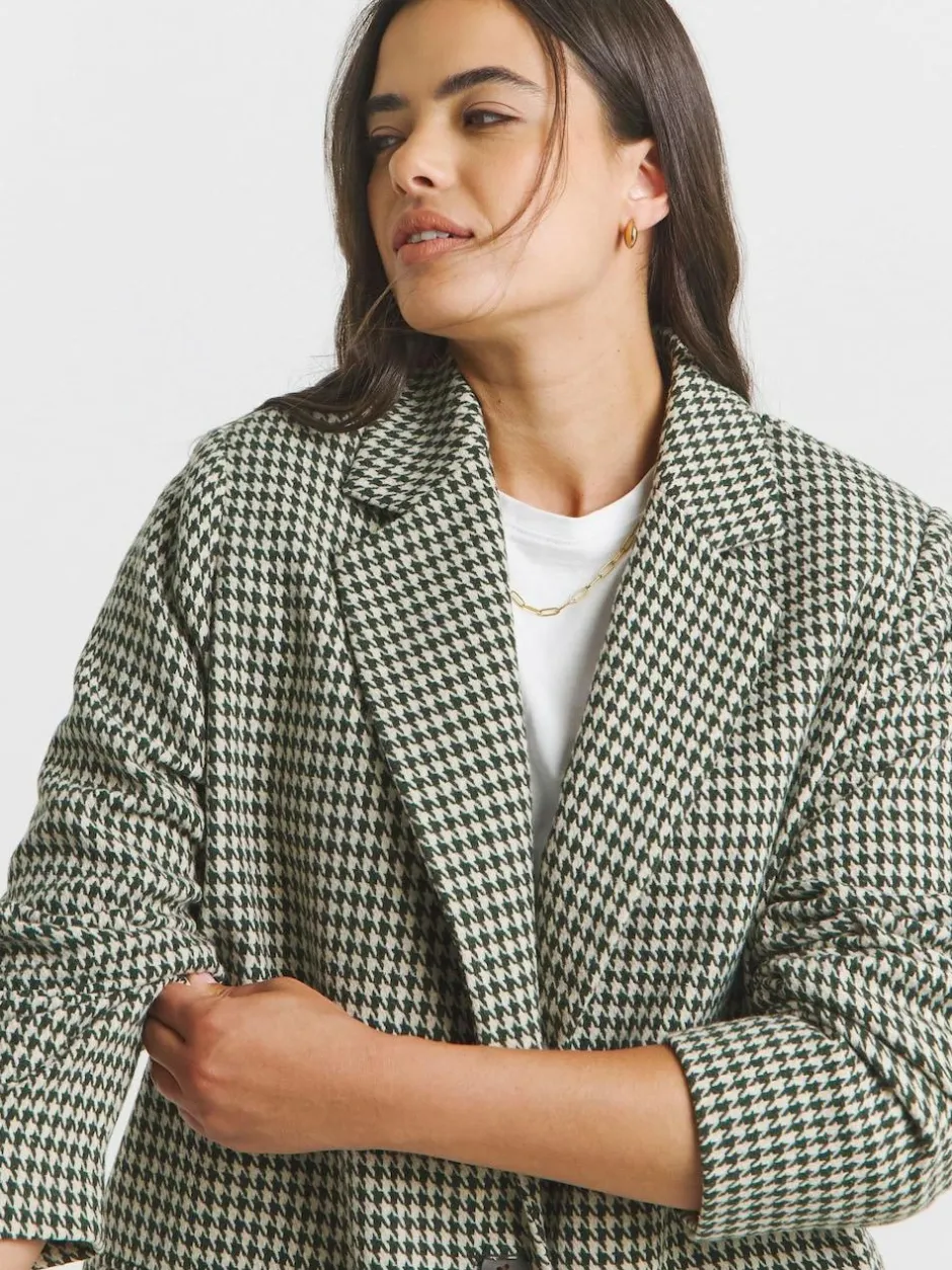 Simply Be Brown Houndstooth Single Breasted Blazer Sale