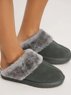 Simply Be Standard Fit Faux Fur Lined Suede Mule Slippers Dark Grey Online