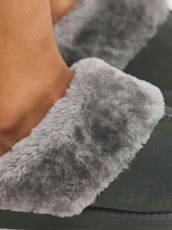 Simply Be Standard Fit Faux Fur Lined Suede Mule Slippers Dark Grey Online