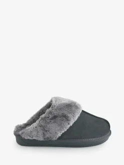 Simply Be Standard Fit Faux Fur Lined Suede Mule Slippers Dark Grey Online