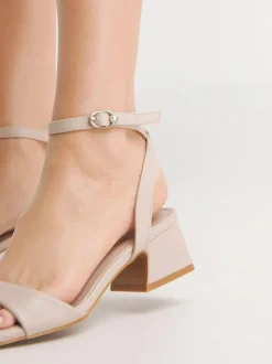 Simply Be Barely There on Low Block Heels in Extra Wide Fit Natural New