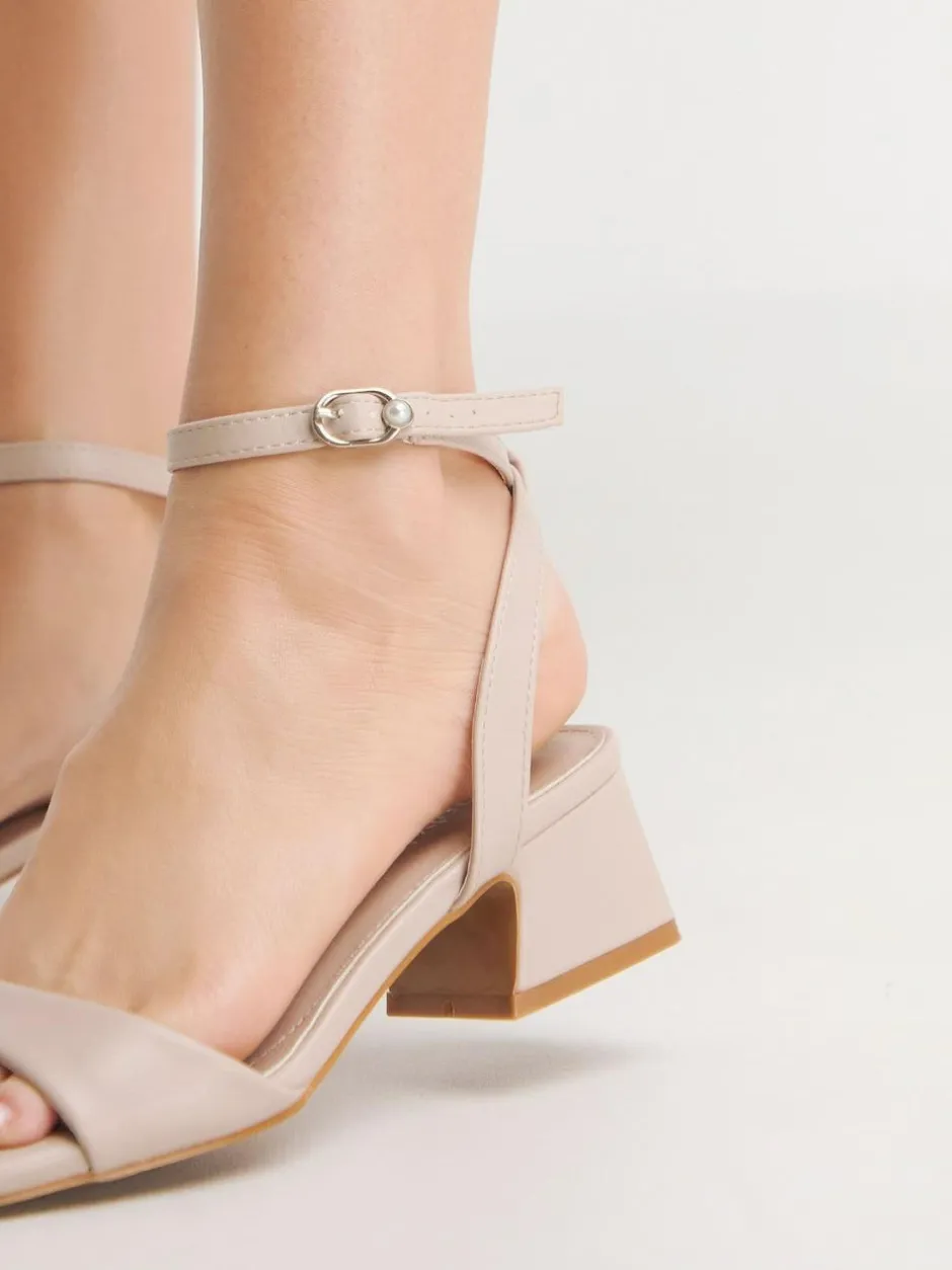 Simply Be Barely There on Low Block Heels in Extra Wide Fit Natural New