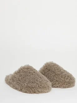 Simply Be Shaggy Fur Mule Slippers Natural Sale