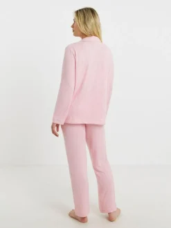 Simply Be Pink Pretty Secrets Brushed Ribbed Button Through Pyjama Set Online