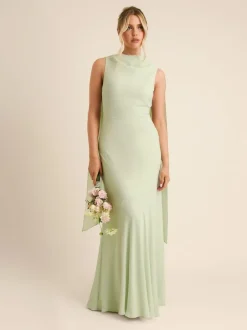 Six Stories Green High Cowl Neck Drape Crepe Bridesmaid Dress Best