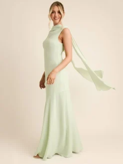 Six Stories Green High Cowl Neck Drape Crepe Bridesmaid Dress Best