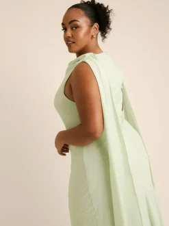 Six Stories Green High Cowl Neck Drape Crepe Bridesmaid Dress Best
