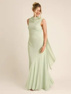 Six Stories Green High Cowl Neck Drape Crepe Bridesmaid Dress Best
