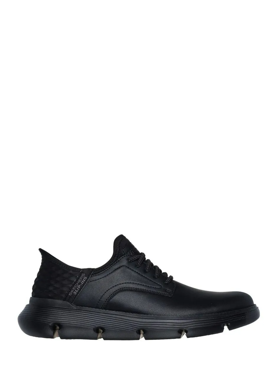 Skechers Wide Fit Mens Garza Slip In Trainers Black New
