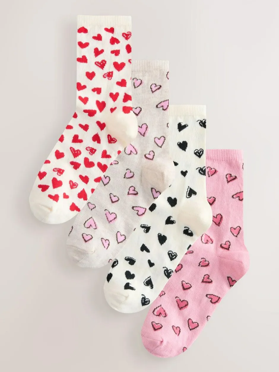 Next Ankle Socks 4 Pack Sketchy Heart Hot