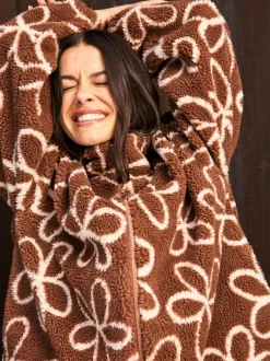 Skinnydip Brown Doodle Flower Borg Jacket in Brown Discount
