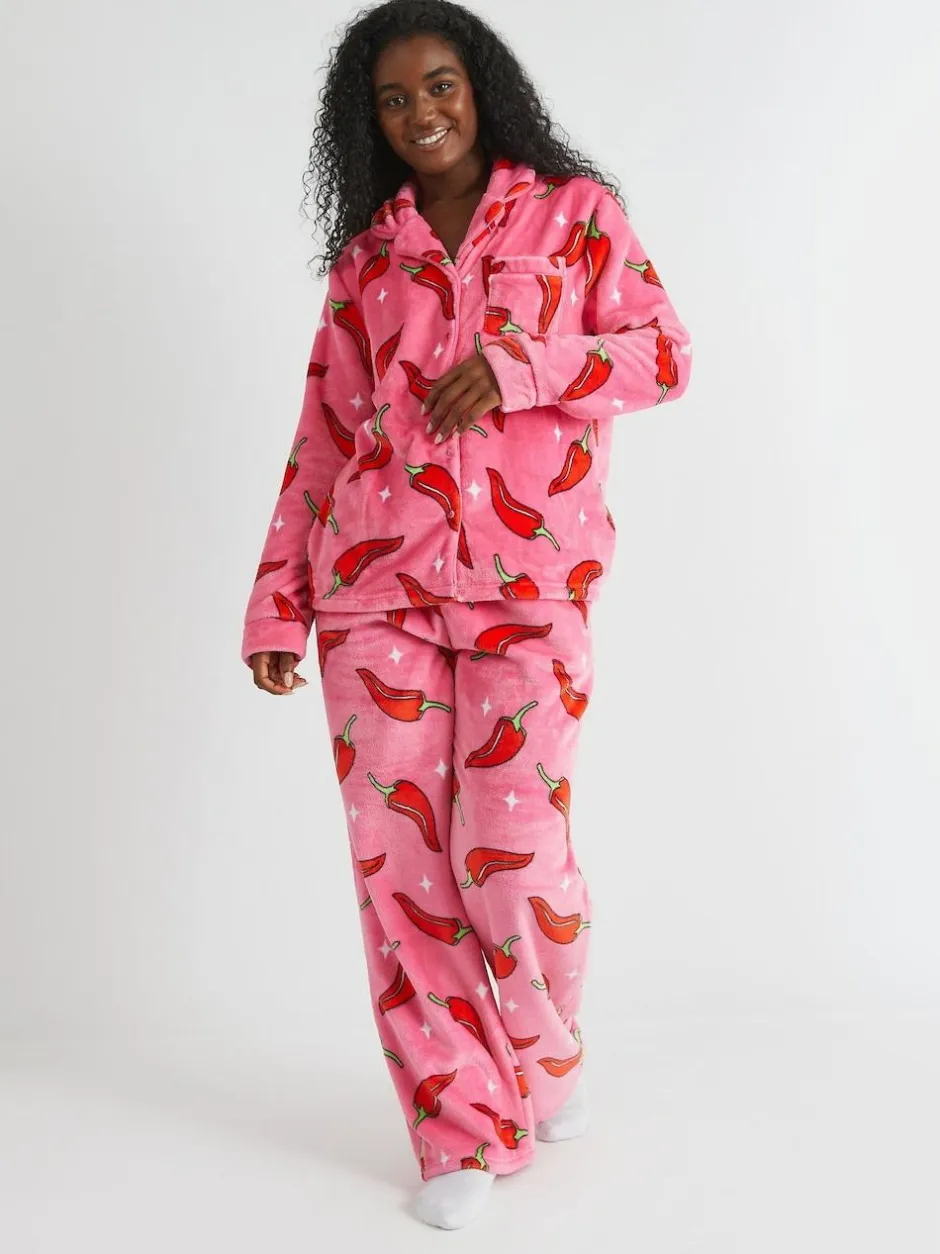 Skinnydip White Chilli Sparkle Twosie Fleece Pyjamas Set Online