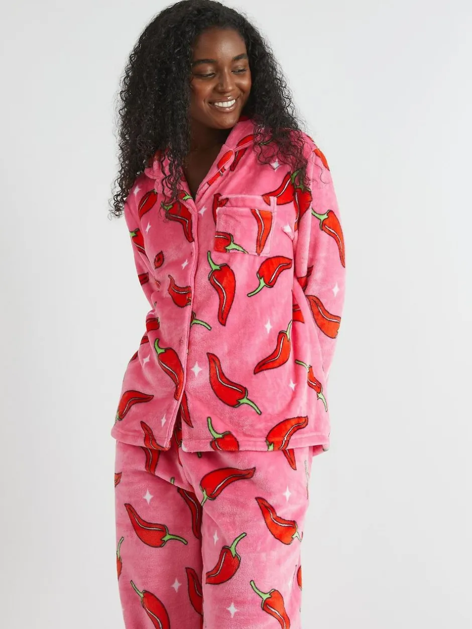 Skinnydip White Chilli Sparkle Twosie Fleece Pyjamas Set Online