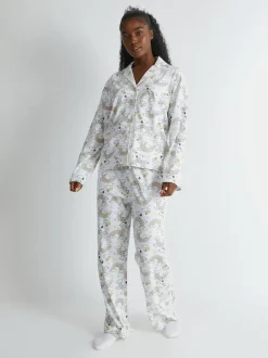 Skinnydip White Peanuts x Snoopy Rainbow Print Pyjama Set in Ecru New