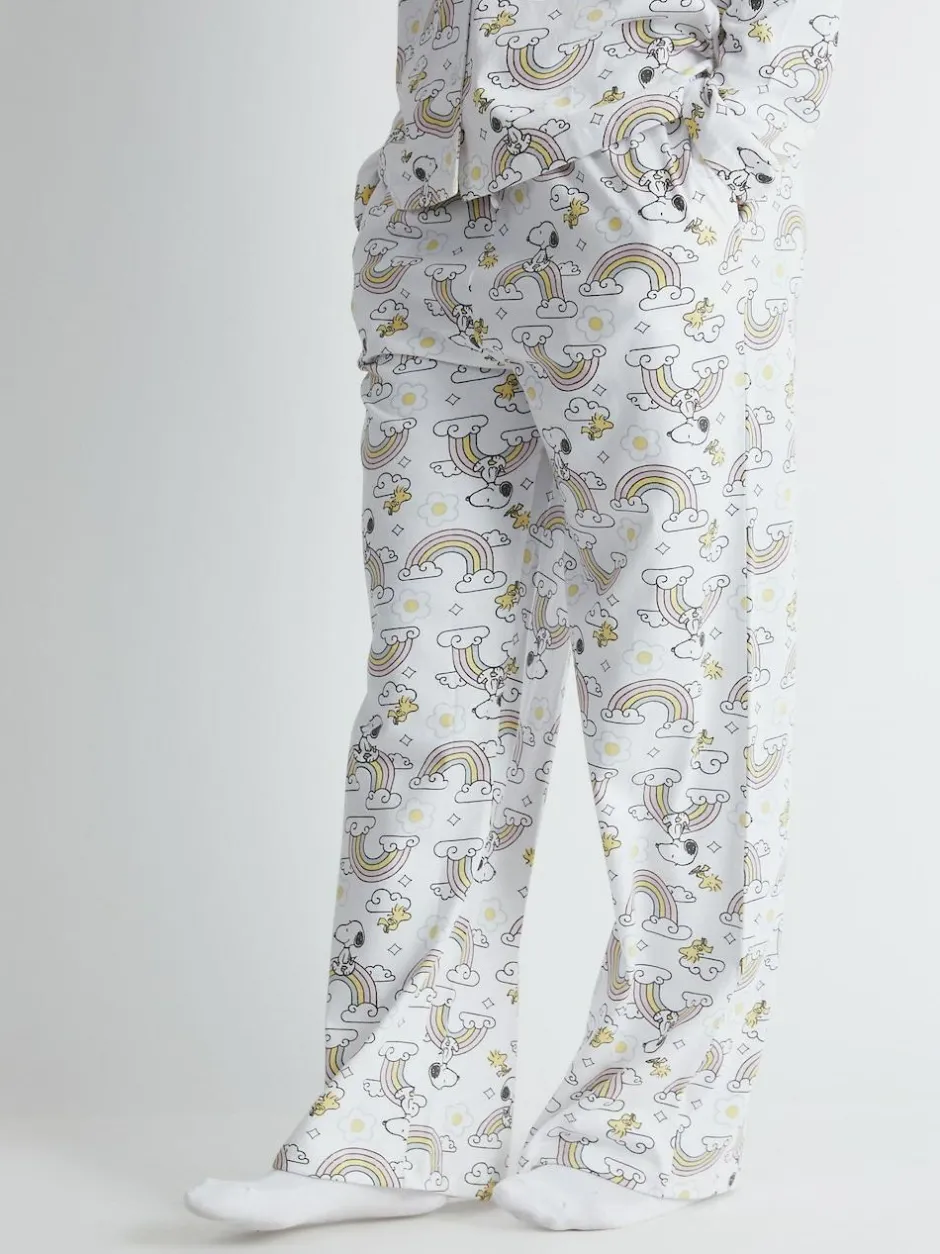 Skinnydip White Peanuts x Snoopy Rainbow Print Pyjama Set in Ecru New