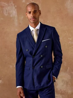 Skopes Blue Declan Suit Slim Fit Pinstripe Double Breasted Jacket
