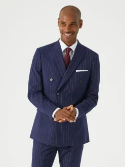 Skopes Blue Declan Suit Slim Fit Pinstripe Double Breasted Jacket