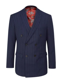 Skopes Blue Declan Suit Slim Fit Pinstripe Double Breasted Jacket