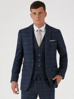 Skopes Blue Doyle Tweed Tailored Wool Blend Suit: Jacket Discount