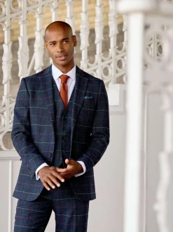 Skopes Blue Doyle Tweed Tailored Wool Blend Suit: Jacket Discount