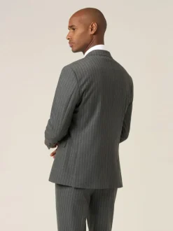 Skopes Grey Double Breasted Cassius Tailored Fit Stripe Suit Jacket Hot