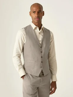 Skopes Single Breasted Tailored Fit Calvados Linen Blend Suit Waistcoat Natural Online