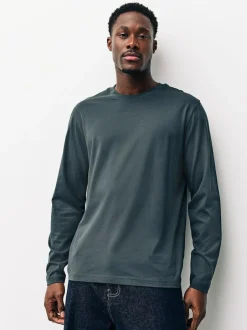 Next Regular Fit Regular Fit Long Sleeve 100% Cotton T-Shirts 5 Pack Slate/Green/Ecru/Orange/Brown Online