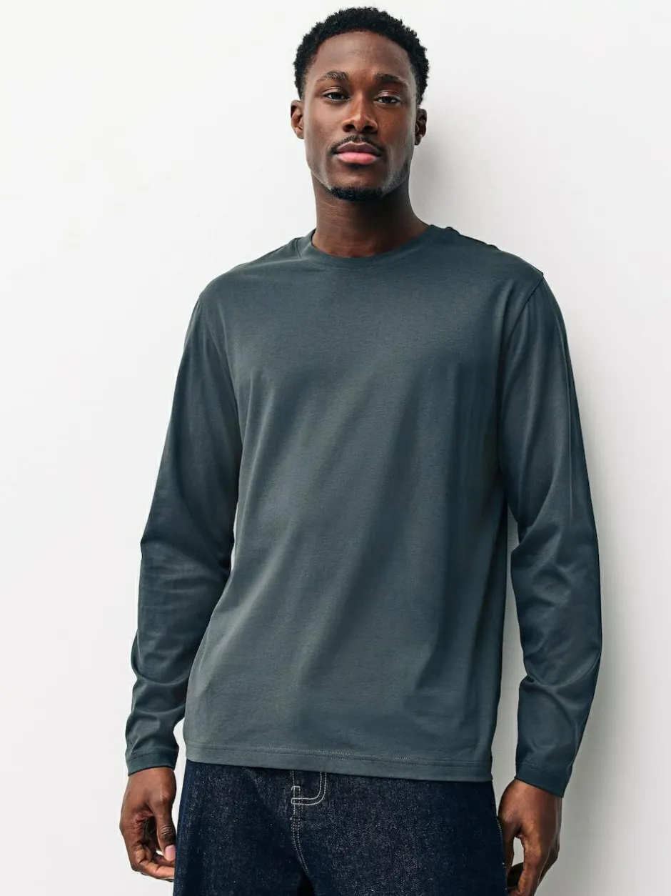 Next Regular Fit Regular Fit Long Sleeve 100% Cotton T-Shirts 5 Pack Slate/Green/Ecru/Orange/Brown Online