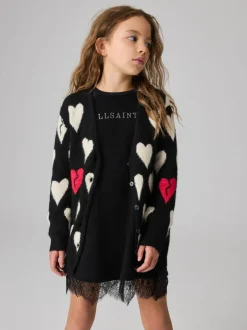 smALLSAINTS Black Amore Heart Girls Long Knitted Cardigan New