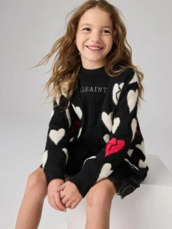 smALLSAINTS Black Amore Heart Girls Long Knitted Cardigan New