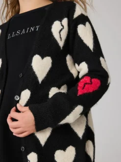 smALLSAINTS Black Amore Heart Girls Long Knitted Cardigan New