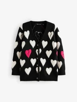smALLSAINTS Black Amore Heart Girls Long Knitted Cardigan New
