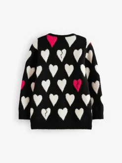 smALLSAINTS Black Amore Heart Girls Long Knitted Cardigan New
