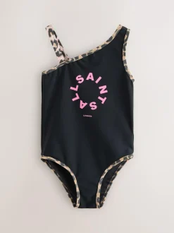 smALLSAINTS Black Tierra Logo Asymmetric Swimsuit Online