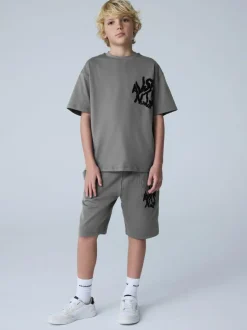 smALLSAINTS Orlando T-Shirt and Sweat Shorts Set Charcoal Grey/Flocked Discount