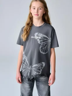 smALLSAINTS Charcoal Grey Asymmetric Hem Crew Neck Cotton T-Shirt Discount