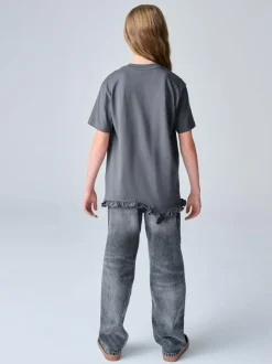 smALLSAINTS Charcoal Grey Asymmetric Hem Crew Neck Cotton T-Shirt Discount