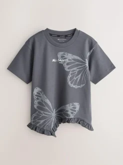 smALLSAINTS Charcoal Grey Asymmetric Hem Crew Neck Cotton T-Shirt Discount