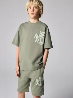 smALLSAINTS Orlando T-Shirt and Sweat Shorts Set Khaki Green Online