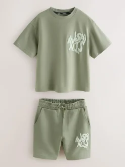 smALLSAINTS Orlando T-Shirt and Sweat Shorts Set Khaki Green Online