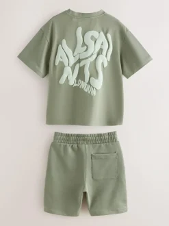 smALLSAINTS Orlando T-Shirt and Sweat Shorts Set Khaki Green Online