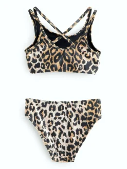 smALLSAINTS Leopard Print Logo Strappy Top Bikini Set Hot