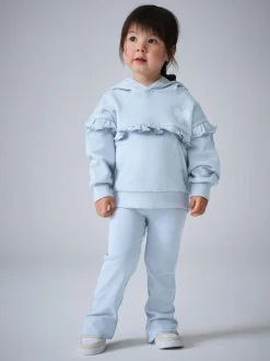 smALLSAINTS Light Blue Lover Frill Hoodie and Ribbed Flared Leggings Younger Set Sale